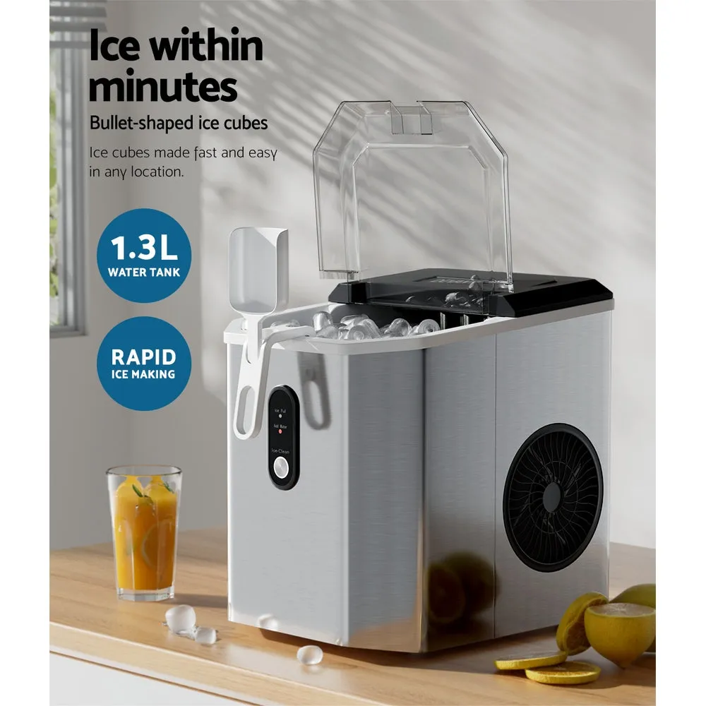 12kg Portable Countertop Ice Maker, Stainless Steel - Devanti