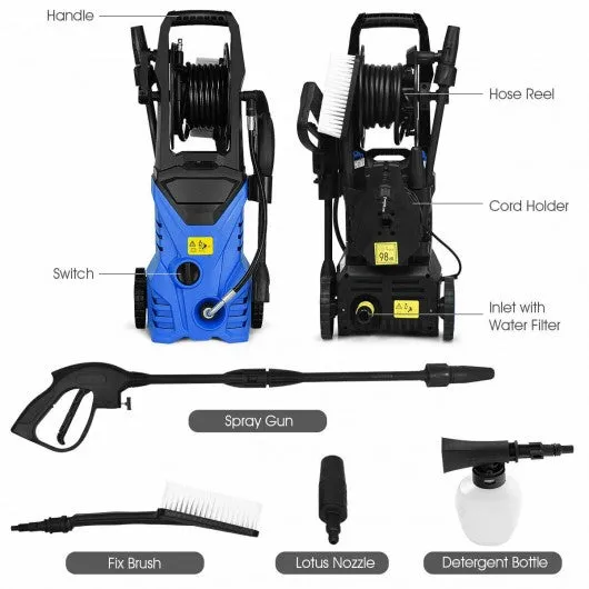 1800W 2030PSI Electric Pressure Washer Cleaner with Hose Reel-Blue