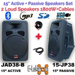 1800W Active and Passive Sound System Speakers Set 38cm