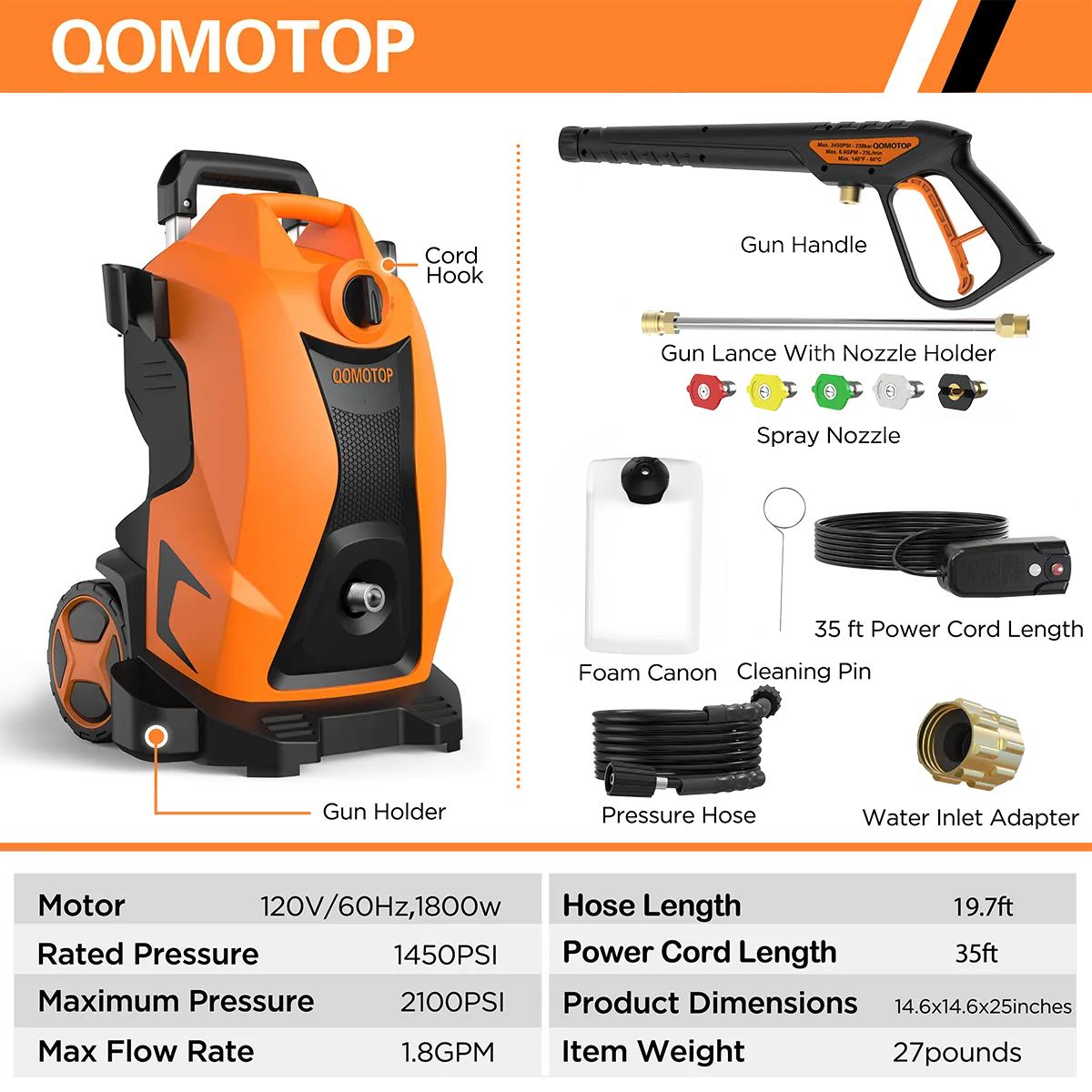 2100-PSI Electric Pressure Washer with 5 Adjustable Nozzles