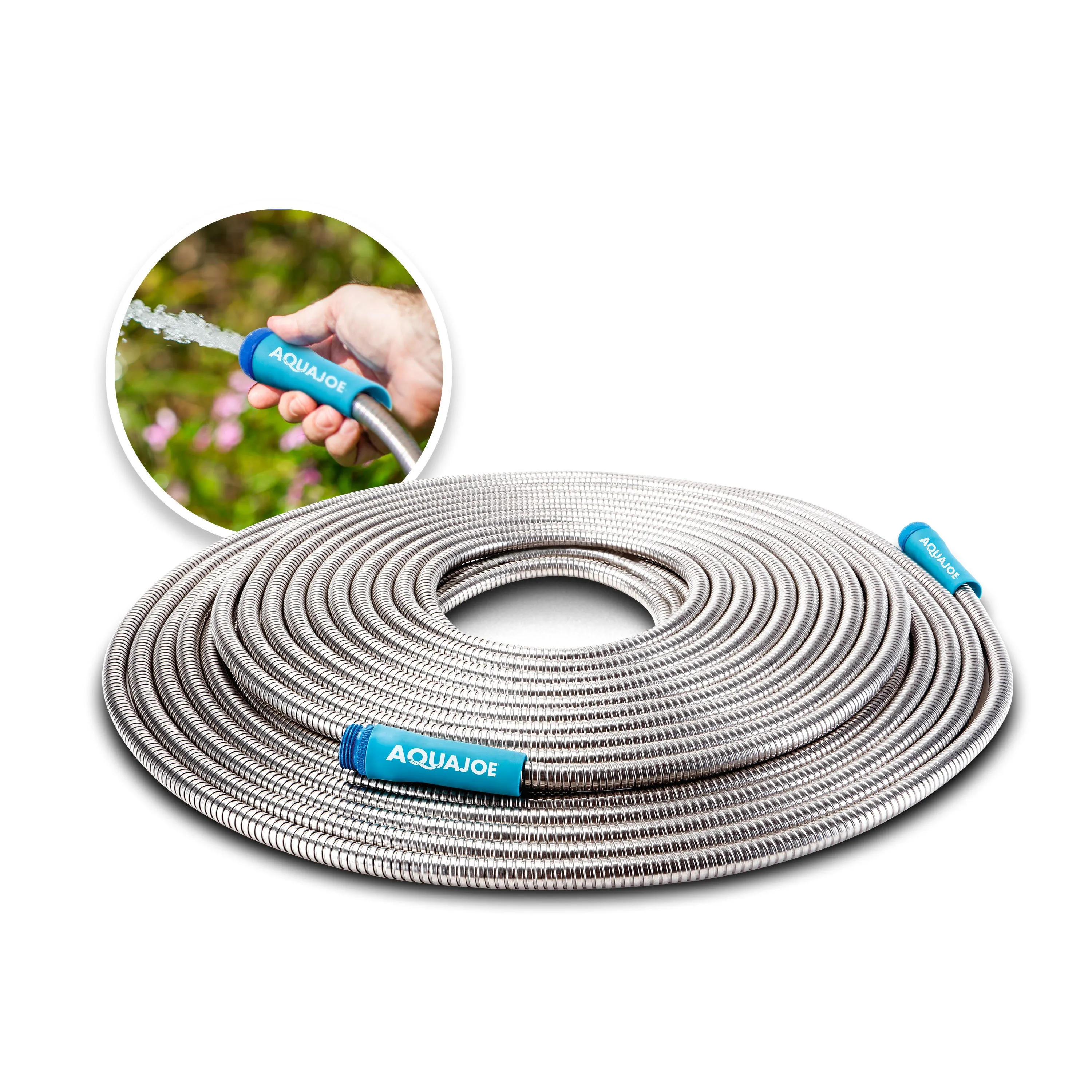 Aqua Joe AJSGH100 Heavy-Duty Puncture Proof Kink-Free Metal Garden Hose | 100-Foot | 304-Stainless Steel | Spiral Constructed | 1/2-Inch Diameter