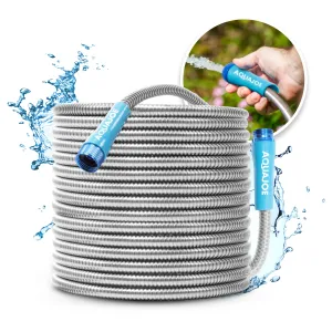 Aqua Joe AJSGH100 Heavy-Duty Puncture Proof Kink-Free Metal Garden Hose | 100-Foot | 304-Stainless Steel | Spiral Constructed | 1/2-Inch Diameter