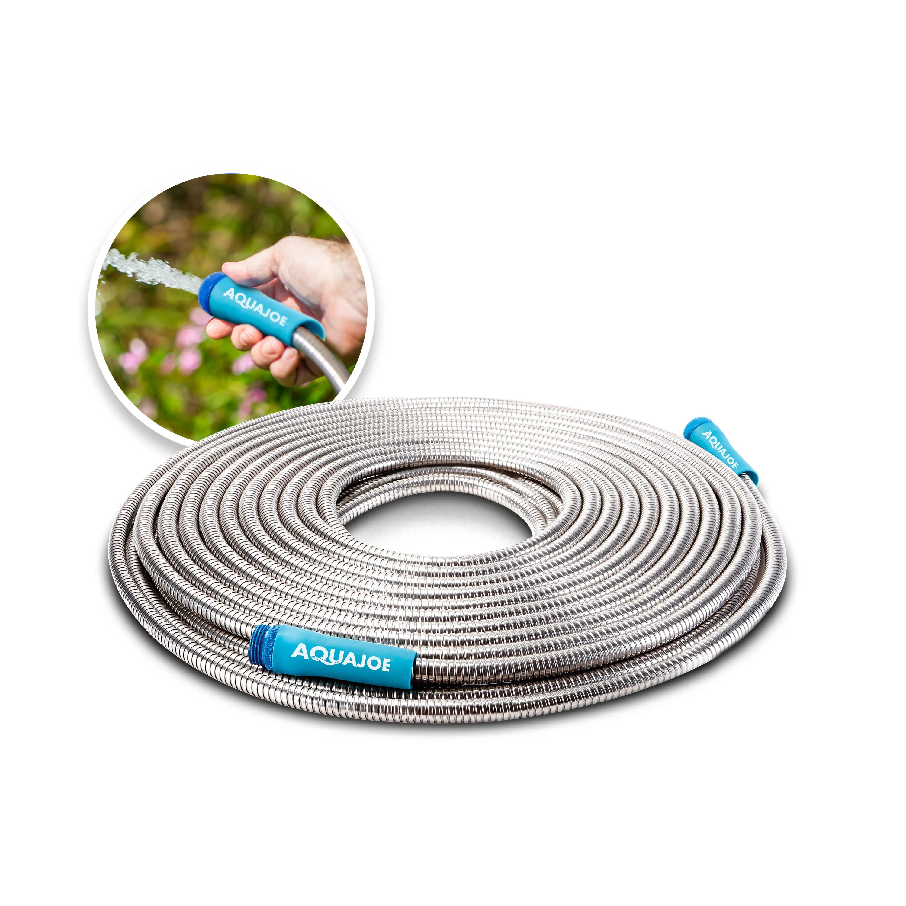 Aqua Joe AJSGH50 Heavy-Duty Puncture Proof Kink-Free Metal Garden Hose | 50-Foot | 304-Stainless Steel | Spiral Constructed | 1/2-Inch Diameter