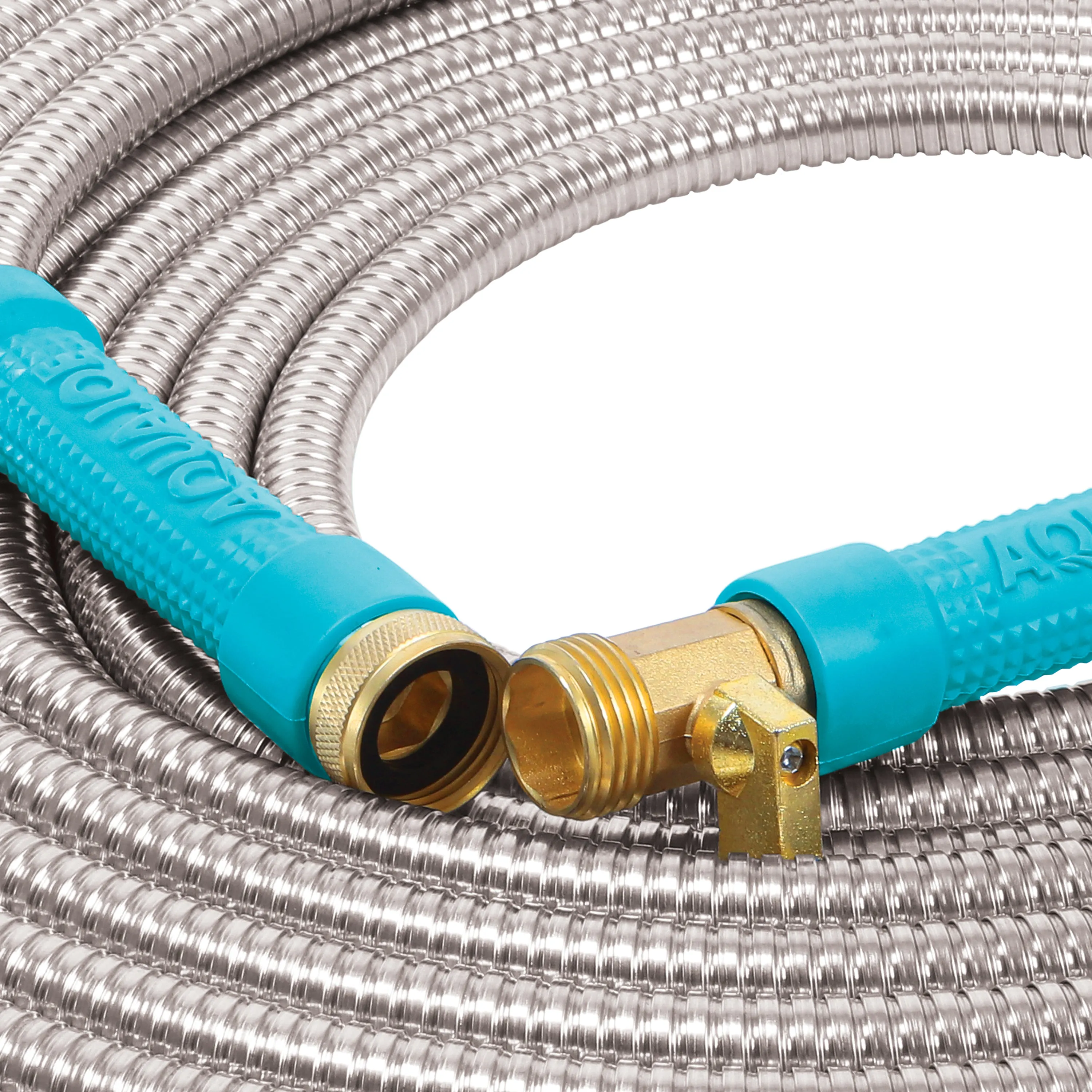 Aqua Joe AJSGH75-MAX Heavy-Duty Puncture Proof Kink-Free Garden Hose | 75-Foot | 1/2-Inch | w/ Brass Fitting & On/Off Valve | Spiral Constructed 304-Stainless Steel Metal