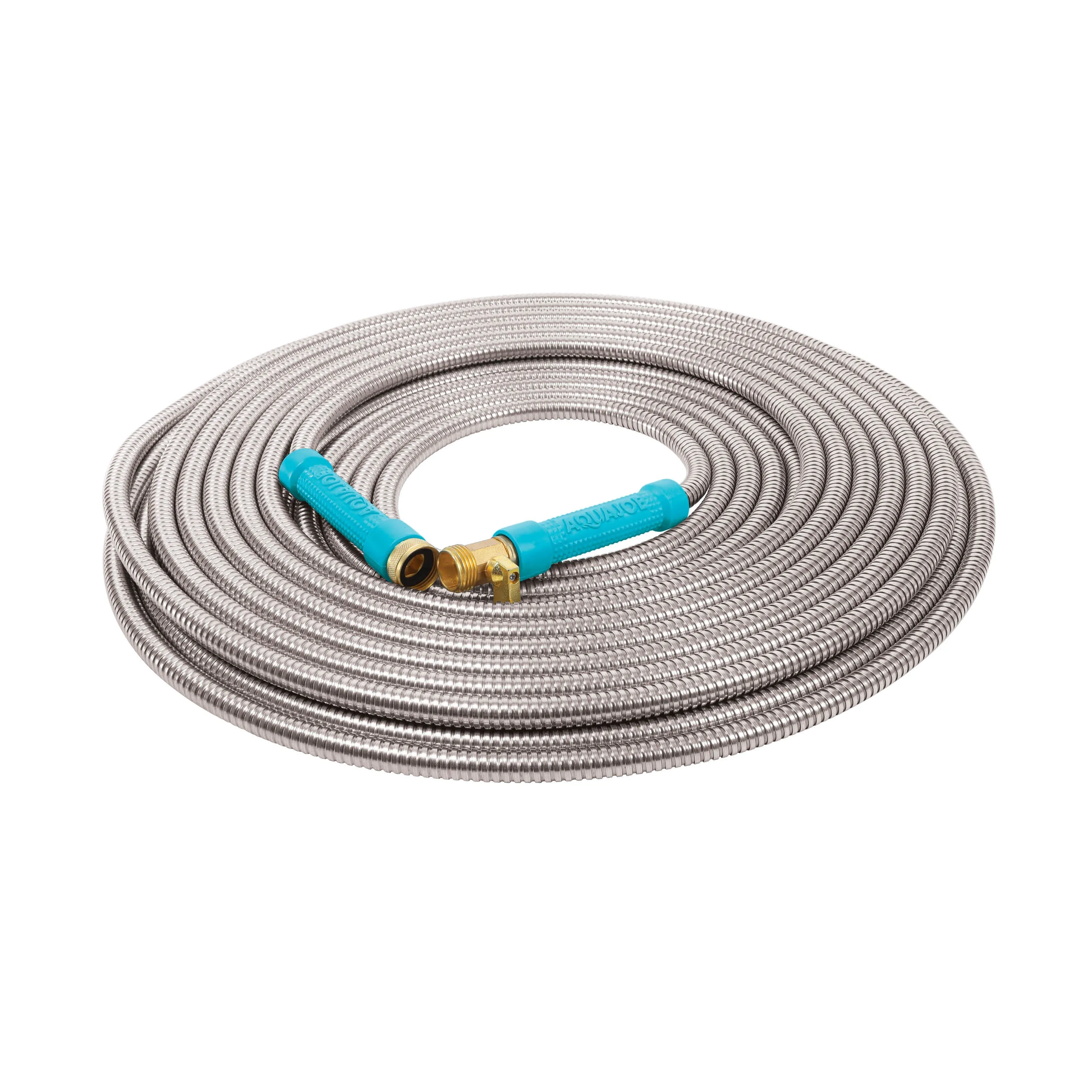 Aqua Joe AJSGH75-MAX Heavy-Duty Puncture Proof Kink-Free Garden Hose | 75-Foot | 1/2-Inch | w/ Brass Fitting & On/Off Valve | Spiral Constructed 304-Stainless Steel Metal