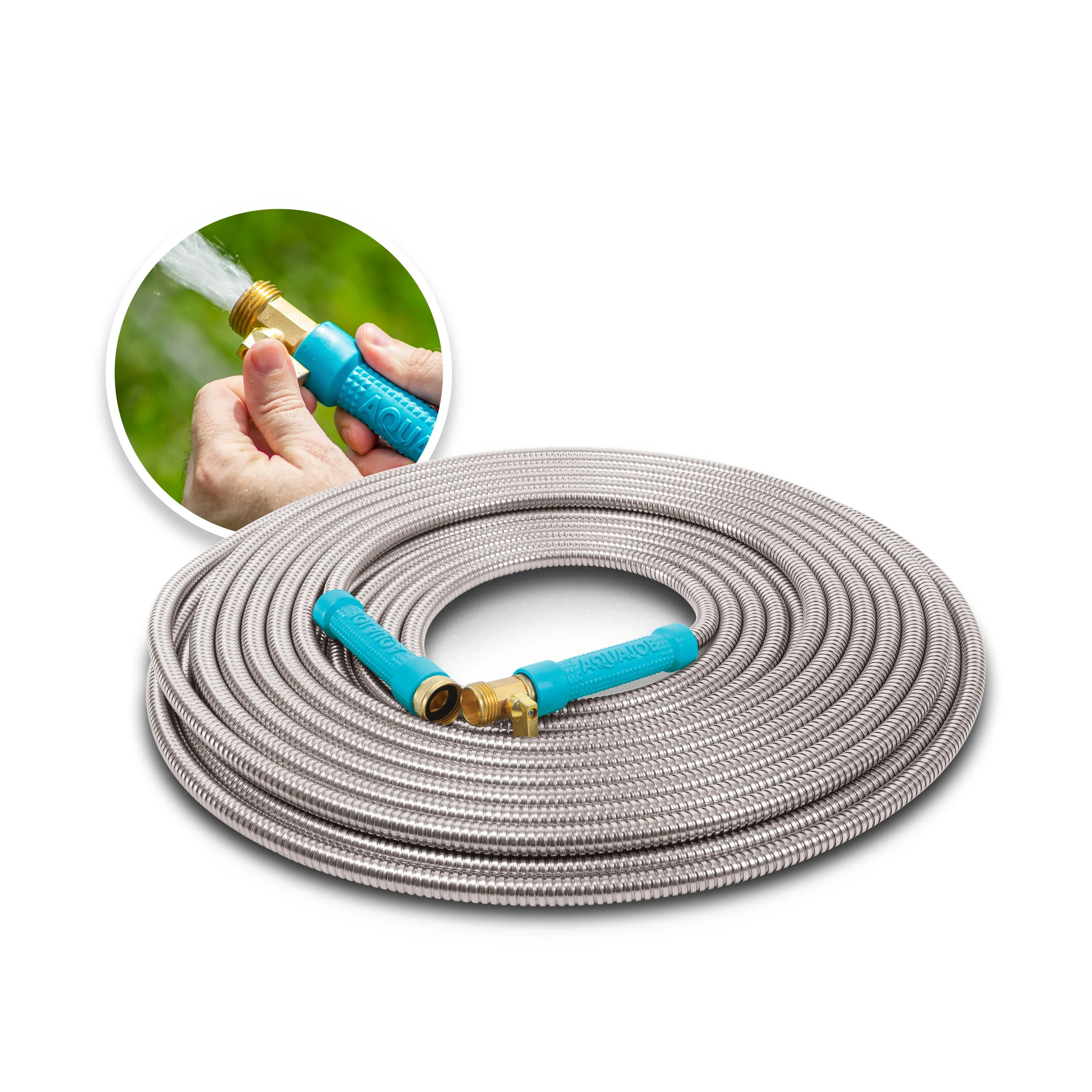 Aqua Joe AJSGH75-MAX Heavy-Duty Puncture Proof Kink-Free Garden Hose | 75-Foot | 1/2-Inch | w/ Brass Fitting & On/Off Valve | Spiral Constructed 304-Stainless Steel Metal