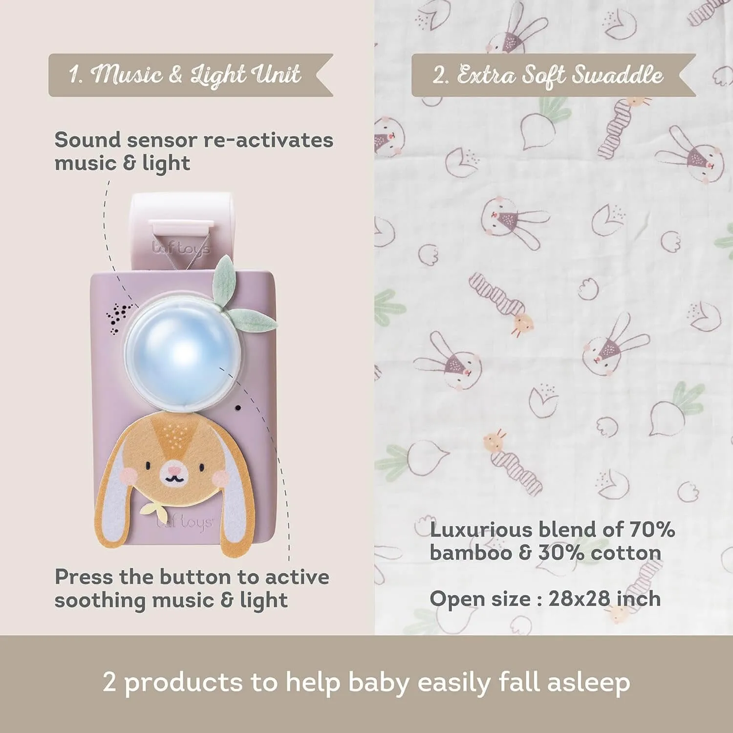 Baby Soothing Sound Machine with Cry Activated Sensor Bunny Soother and Swaddle Set