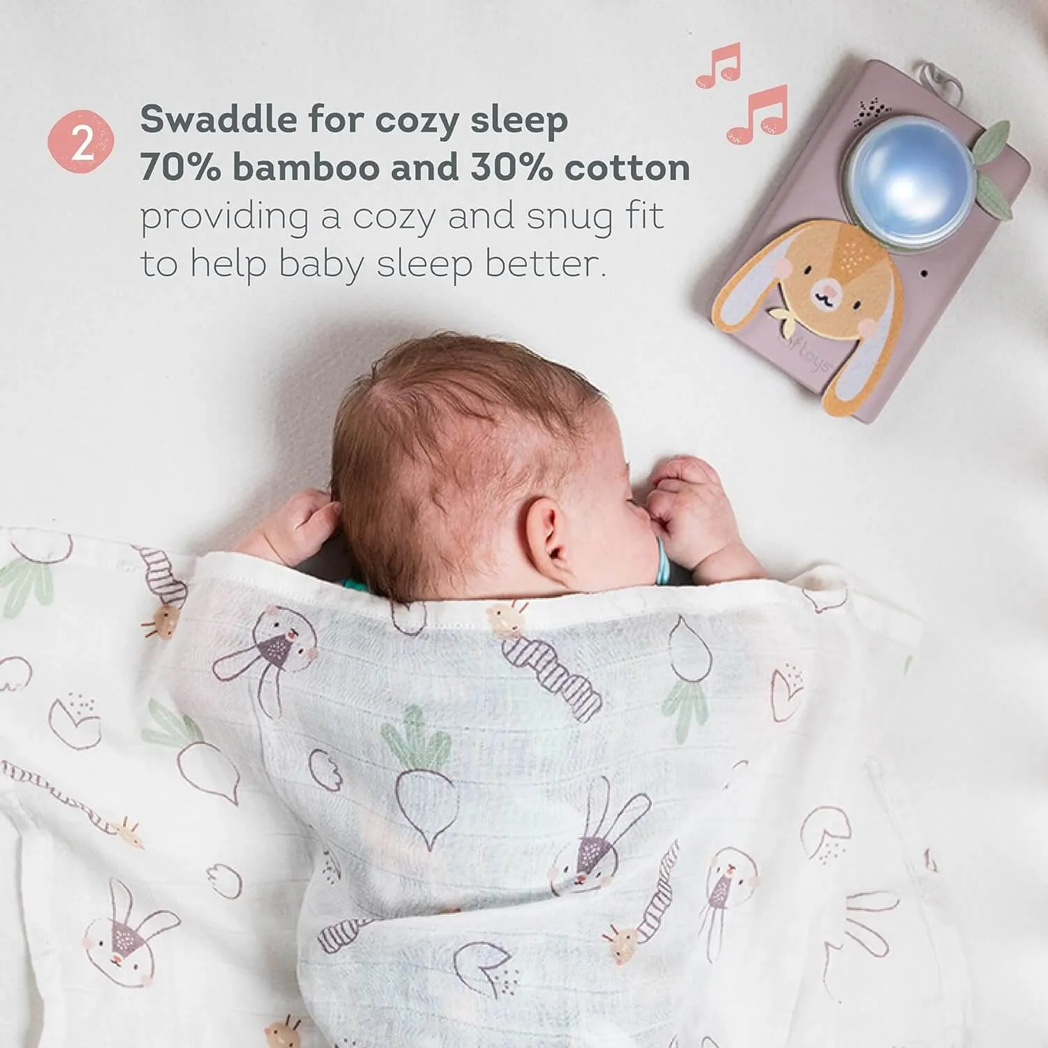 Baby Soothing Sound Machine with Cry Activated Sensor Bunny Soother and Swaddle Set