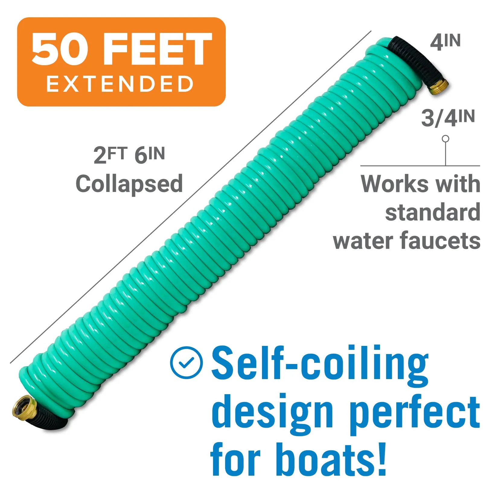 Better Boat Boat Hose 15Ft, 25Ft and 50FT Self Coil Wash Down