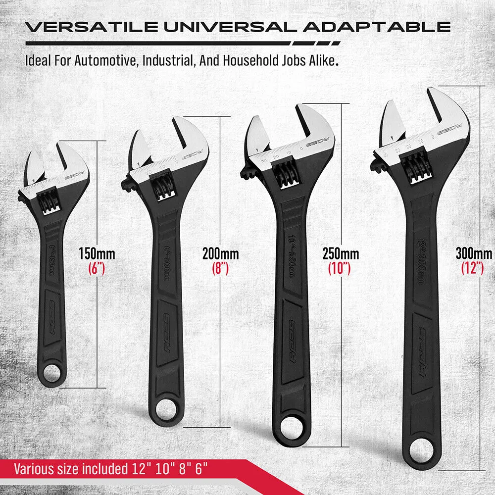 Durable Adjustable Wrench Set, 4Pc, SAE & Metric, Heavy Duty