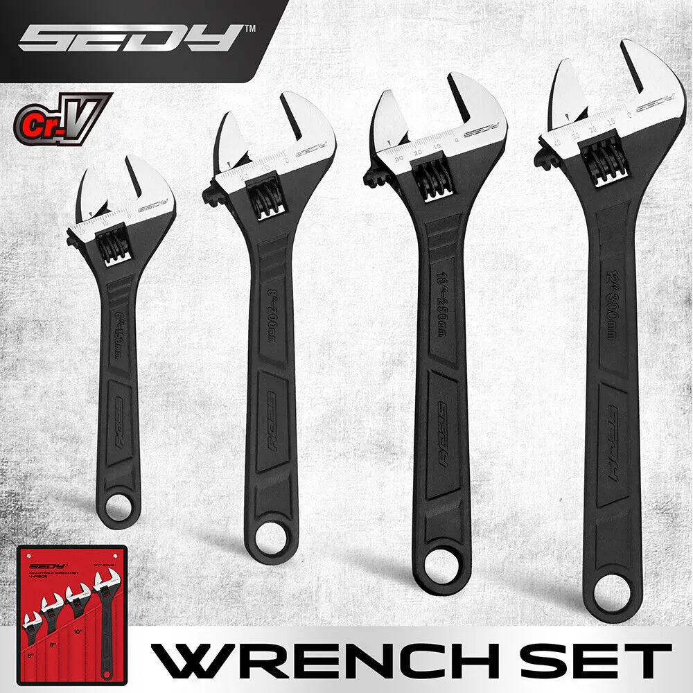 Durable Adjustable Wrench Set, 4Pc, SAE & Metric, Heavy Duty