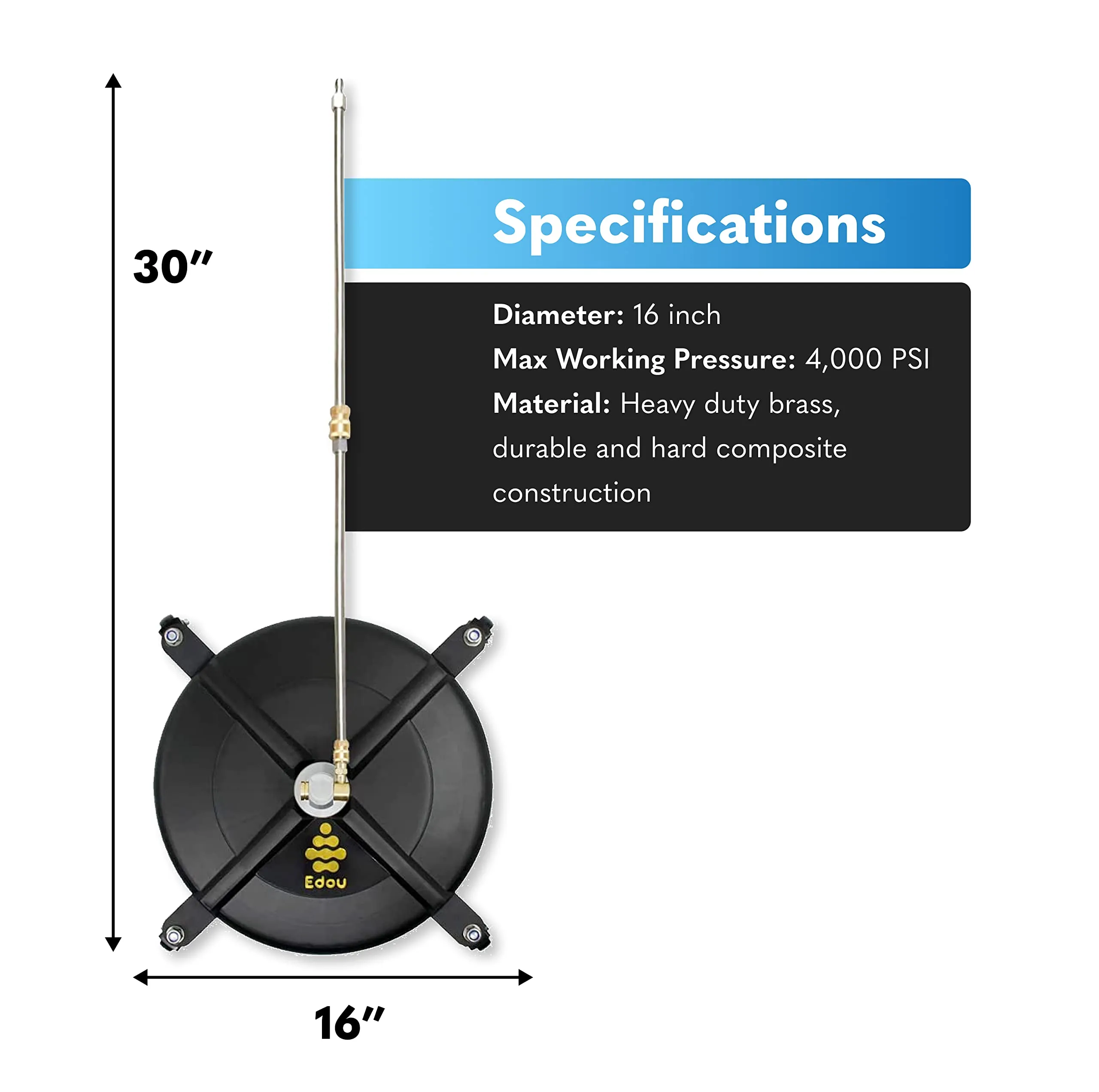 EDOU 16-Inch Pressure Washer Surface Cleaner - Power Washer Accessory with Wheels - 2