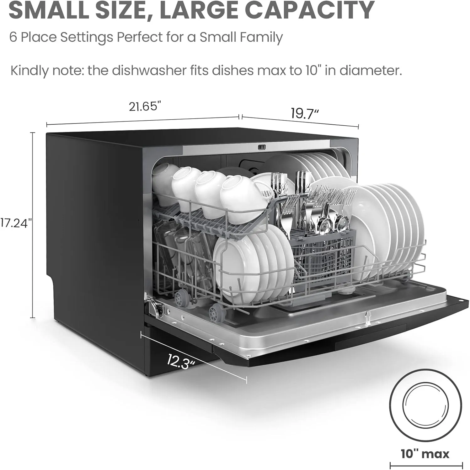 Energy Star Portable Countertop Dishwasher – 6 Place Settings, 8 Programs, for Dorms, RVs & Apartments