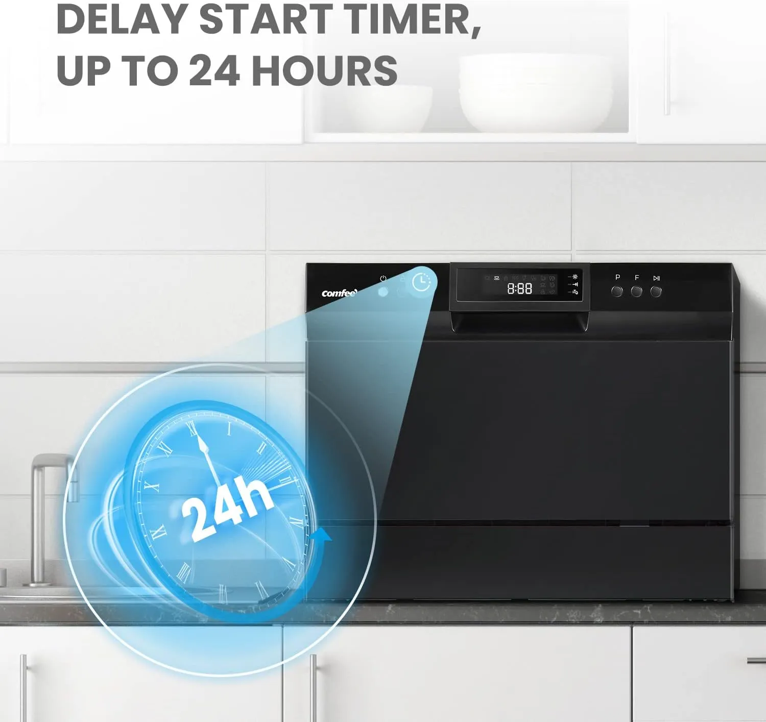 Energy Star Portable Countertop Dishwasher – 6 Place Settings, 8 Programs, for Dorms, RVs & Apartments