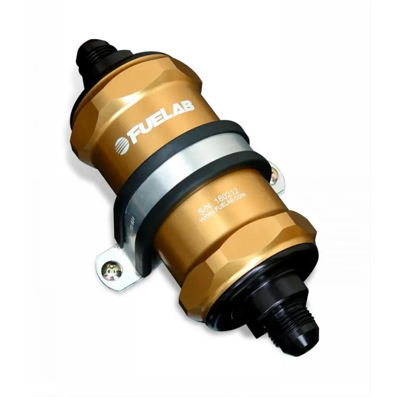 FUELAB 81831-5 In-Line Fuel Filter (6AN in/out, 3 inch 6 micron fiberglass element) Gold