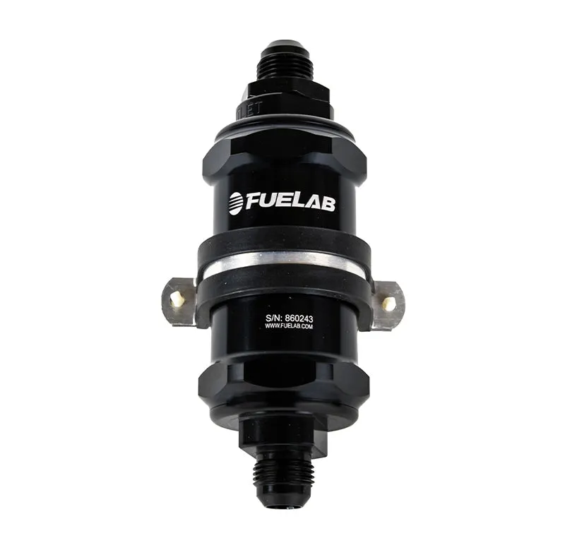 FUELAB 84812-1 In-Line Fuel Filter With Check Valve (8AN in/out, 3 inch 40 micron stainless steel element) Black