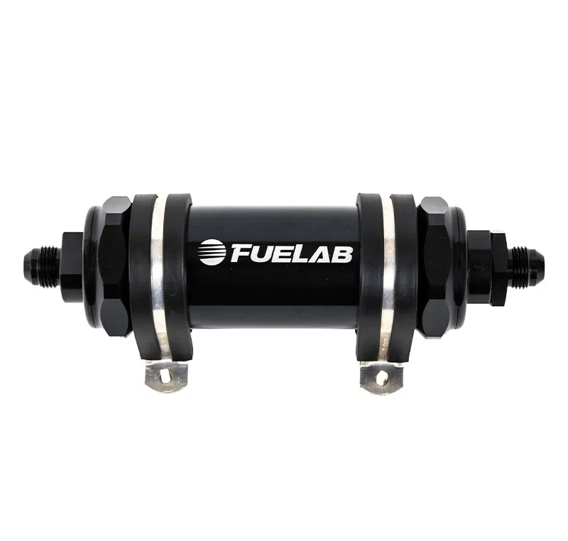 FUELAB 85811-1 In-Line Fuel Filter With Check Valve (8AN in/out, 5 inch 40 micron stainless steel element) Black