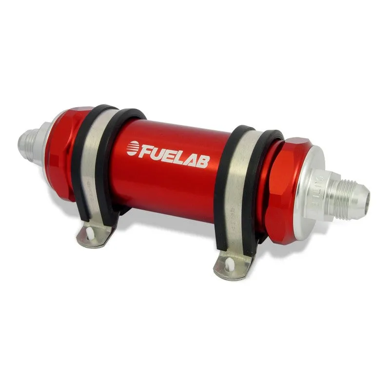 FUELAB 85812-2 In-Line Fuel Filter With Check Valve (10AN in/out, 5 inch 40 micron stainless steel element) Red