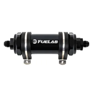 FUELAB 85831-1 In-Line Fuel Filter With Check Valve (8AN in/out, 5 inch 6 micron fiberglass element) Black