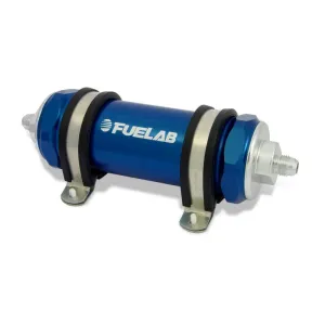 FUELAB 85831-3 In-Line Fuel Filter With Check Valve (8AN in/out, 5 inch 6 micron fiberglass element) Blue