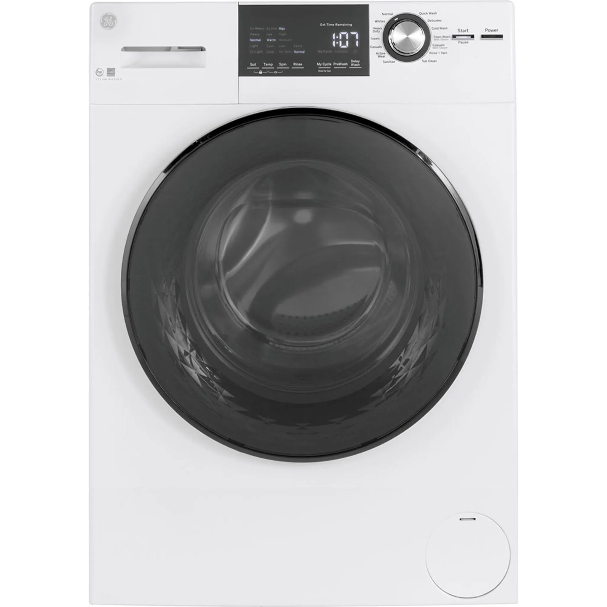 GE® 2.8 IEC Cu. Ft. Front Load Washer with Steam White - GFW148SSMWW