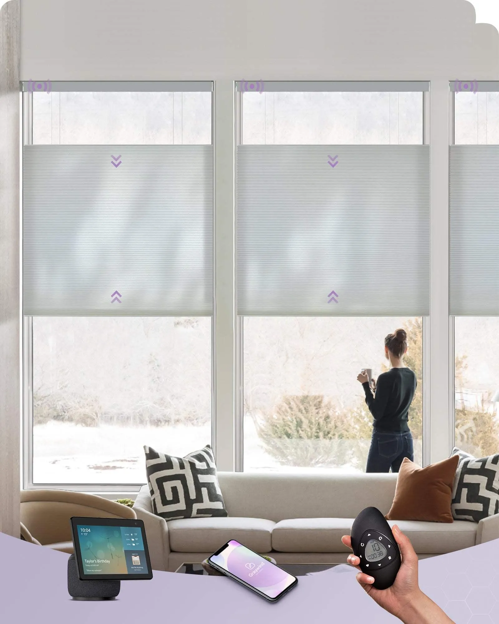 Graywind Motorized Top Down Bottom Up Cellular Shades | Light Filtering Series | Customizable