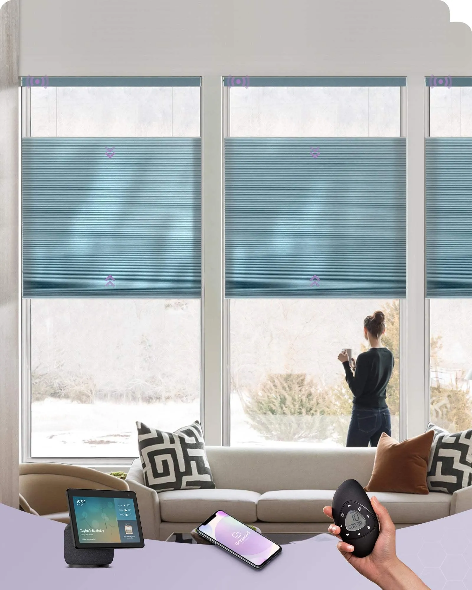 Graywind Motorized Top Down Bottom Up Cellular Shades | Light Filtering Series | Customizable