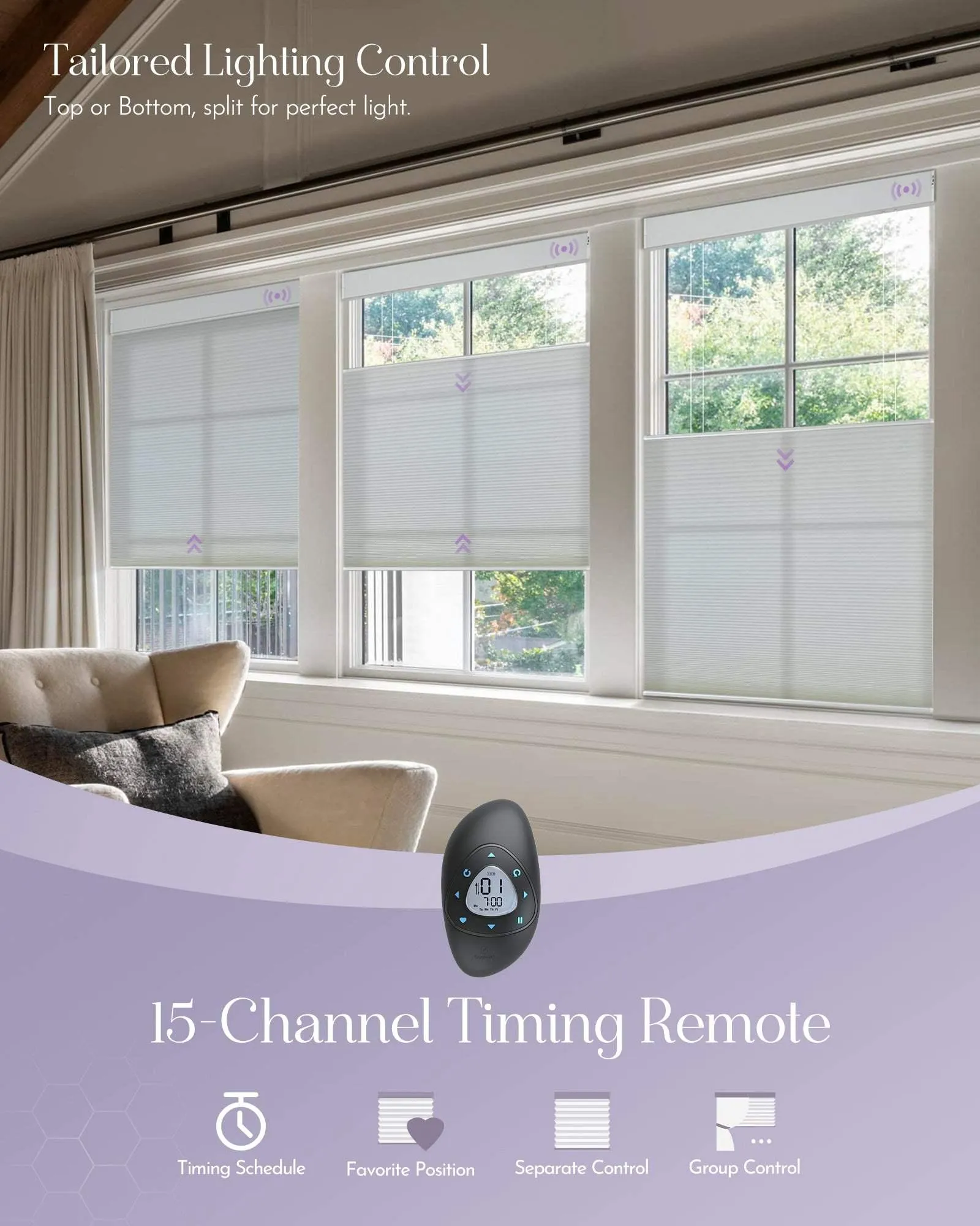 Graywind Motorized Top Down Bottom Up Cellular Shades | Light Filtering Series | Customizable