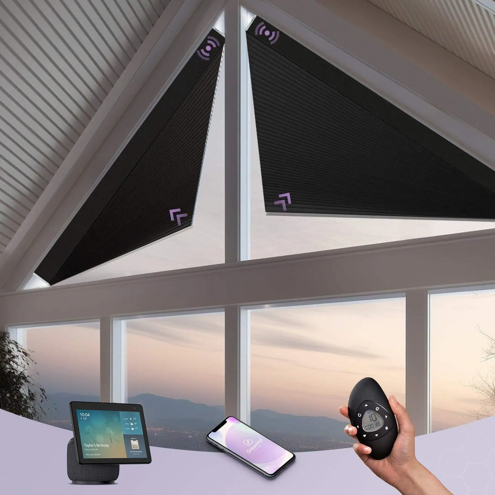 Graywind Rechargeable Motorized Angled Window Shades | Triangle Window Shades | Customizable