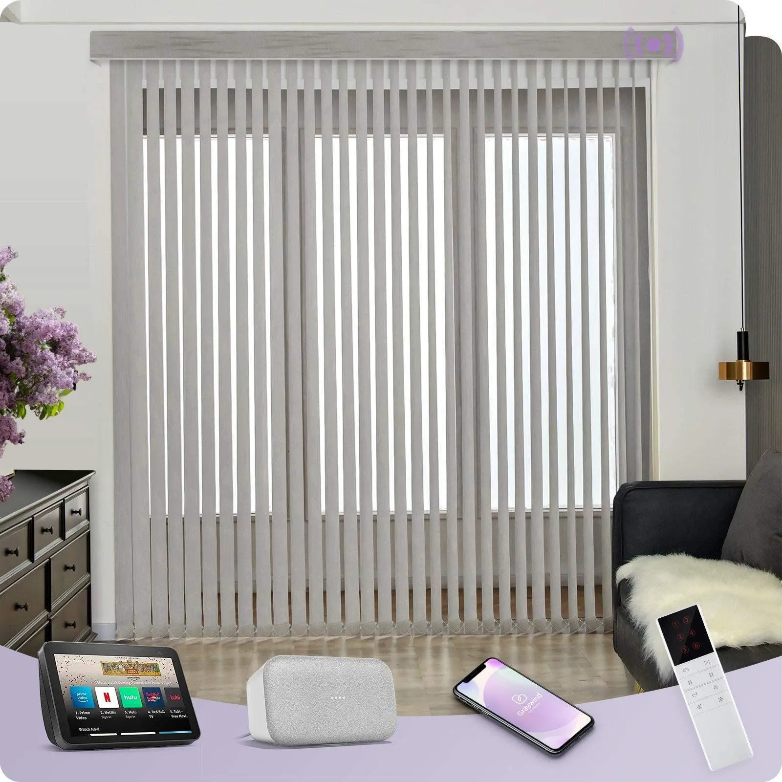 Graywind Smart Vertical Blinds | Light Filtering Textured Series | Customizable