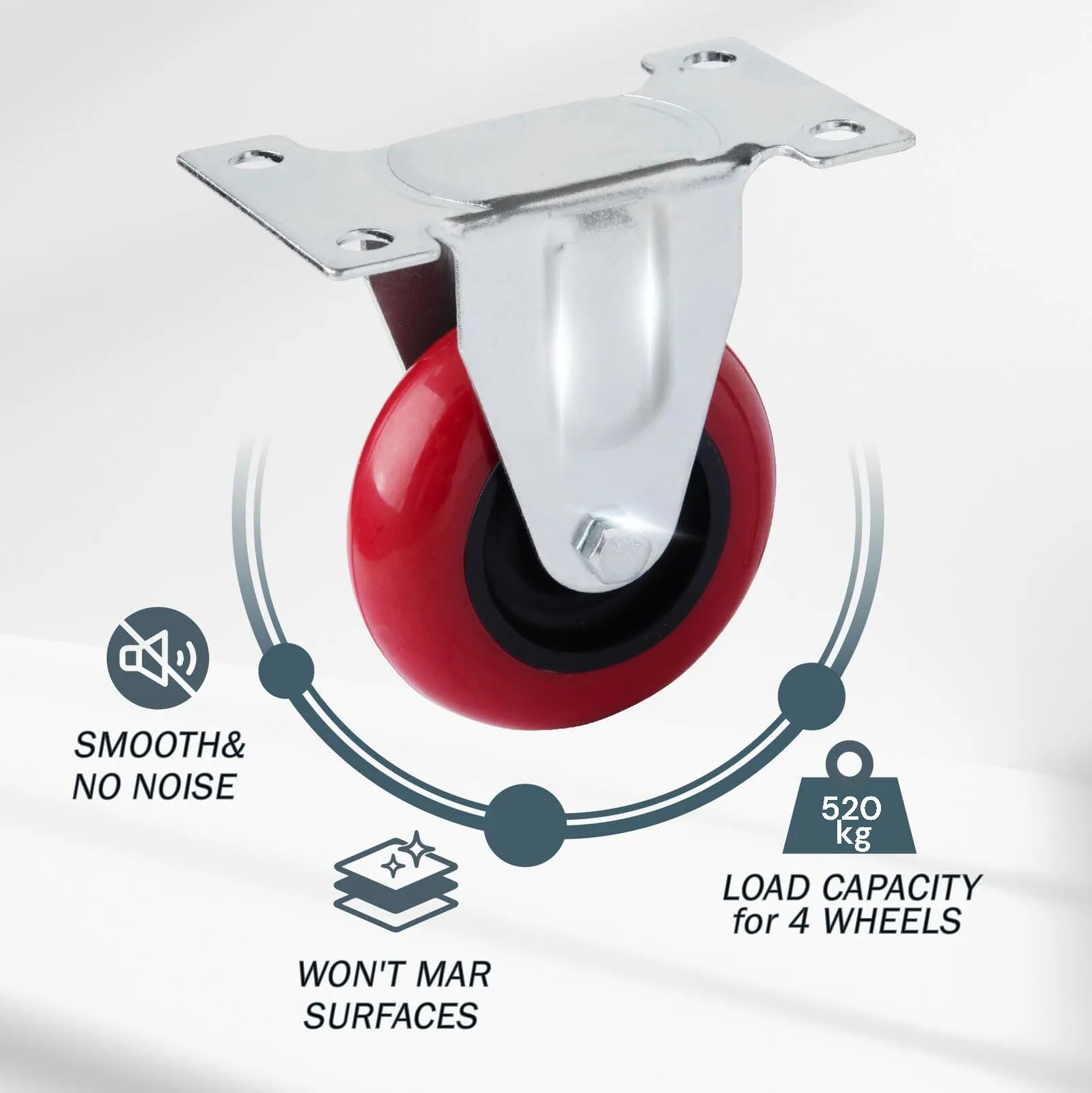 Heavy Duty 4" Fixed Caster Wheels with Polyurethane Tires