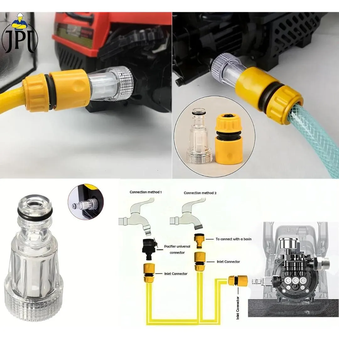 JPT Combo Universal Inlet Quick Connector with Transparent Filter for Gardening & HIGH-Pressure WASHERS Compatible with JPT Bosch STARQ AGARO Shakti and All WASHERS