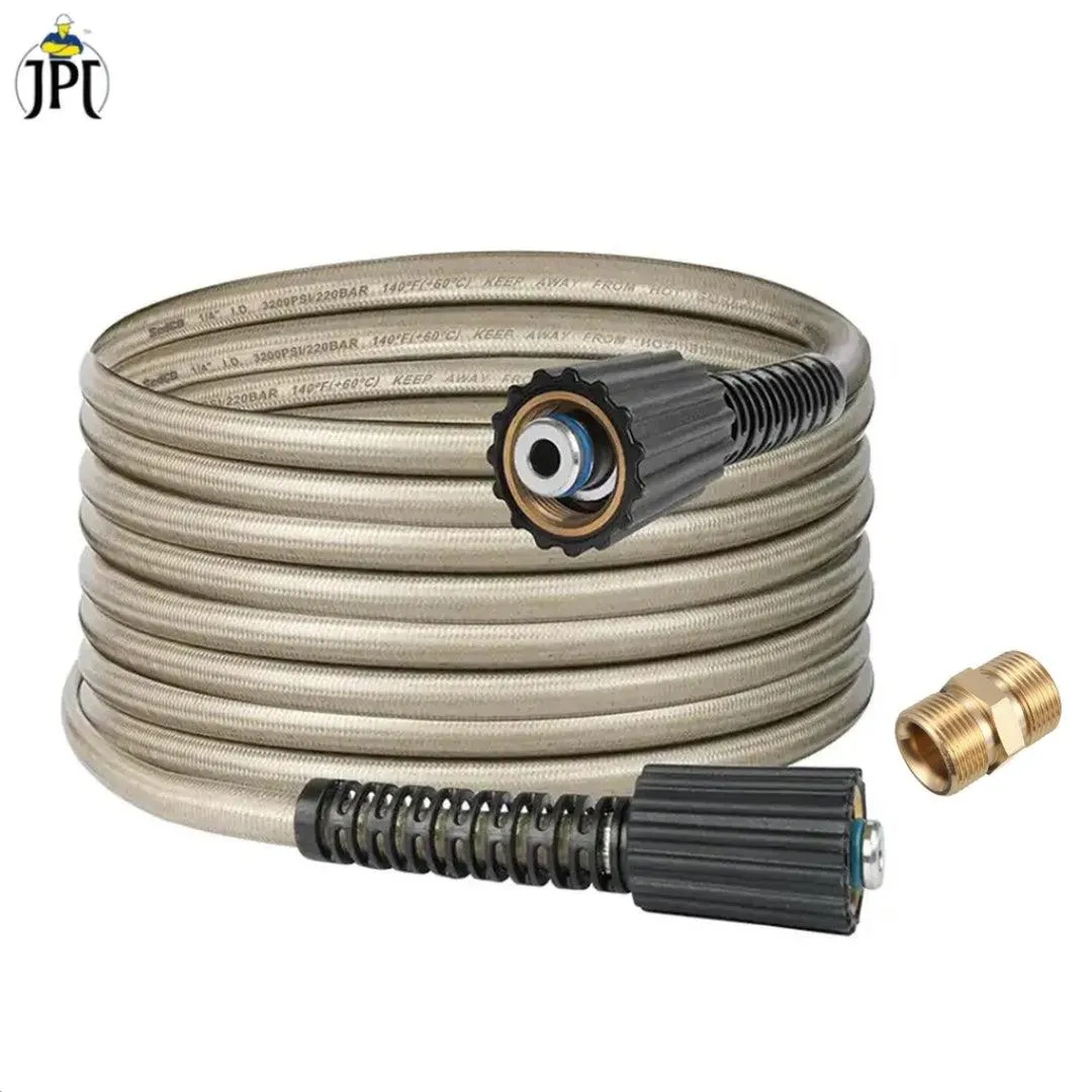 JPT Heavy Duty 15-Metre Super Flexible Pressure Washer Hose Pipe | American Standard M22 Thread With O-Ring Seals | Up To 3200 PSI Pressure | Compatible With Many Washer Brands | M22-15mm Thread Fitting Included