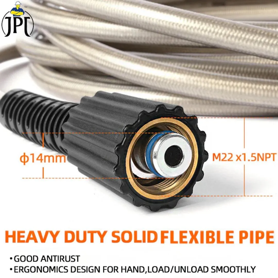 JPT Heavy Duty 15-Metre Super Flexible Pressure Washer Hose Pipe | American Standard M22 Thread With O-Ring Seals | Up To 3200 PSI Pressure | Compatible With Many Washer Brands | M22-15mm Thread Fitting Included