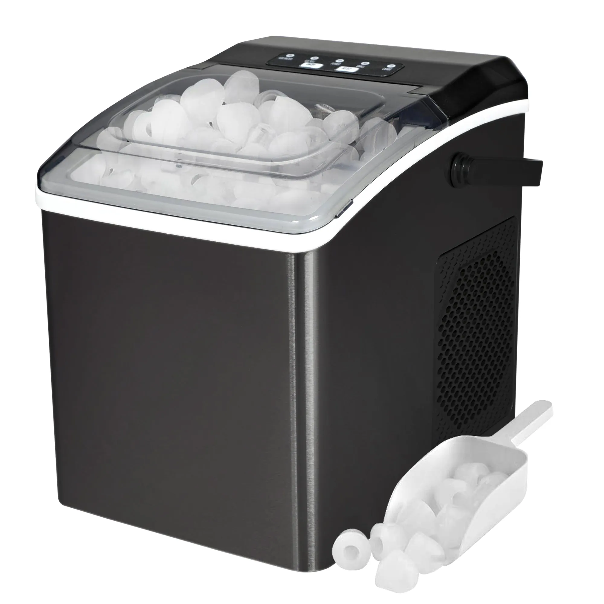 Koolatron Countertop Ice Machine | Portable Ice Maker | 26Lbs/24Hrs | 9 Ice Cubes Ready in 6 Mins | 2 Sizes Of Ice Pellets | Ice Scoop & Basket Included | Self-Cleaning | Black Stainless Steel