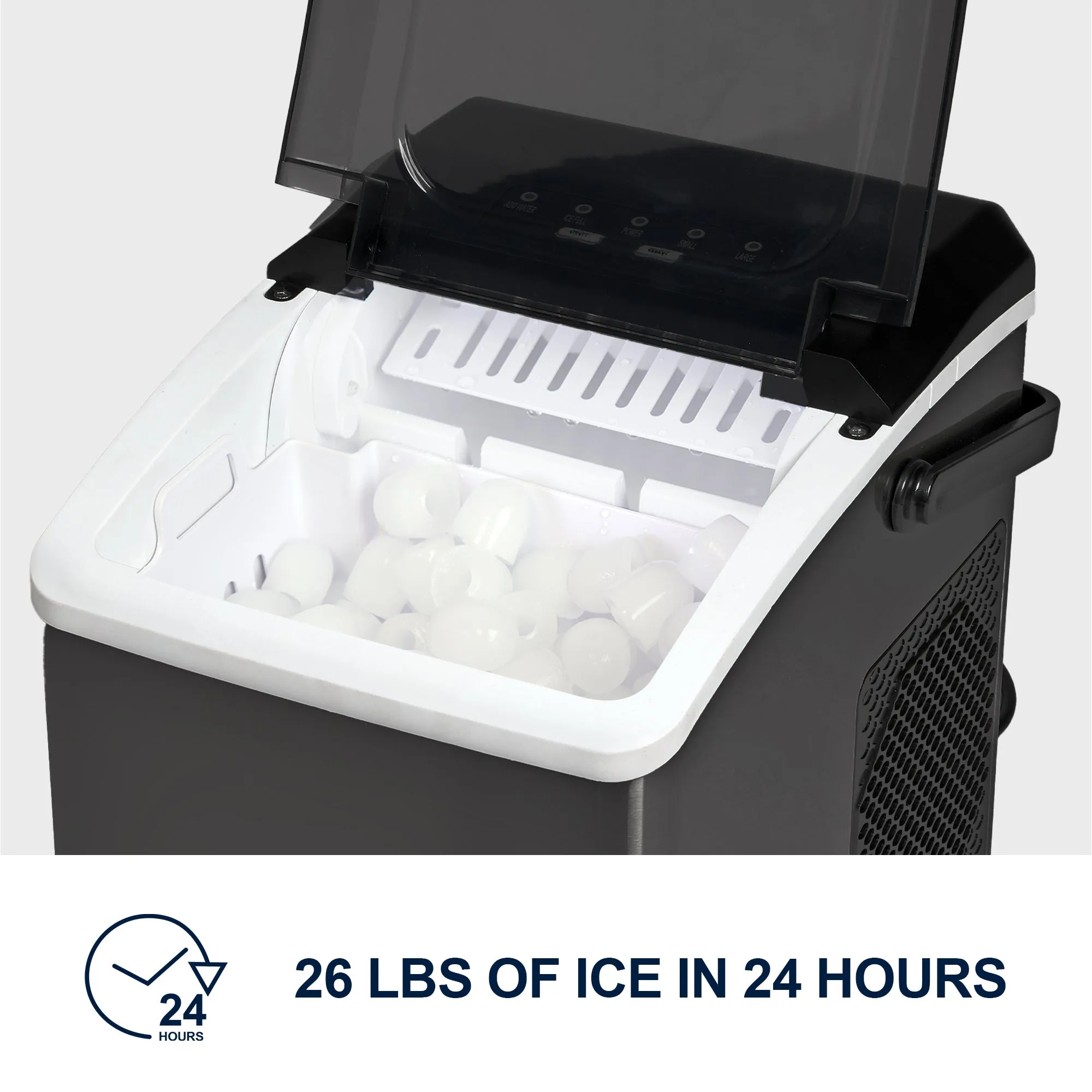 Koolatron Countertop Ice Machine | Portable Ice Maker | 26Lbs/24Hrs | 9 Ice Cubes Ready in 6 Mins | 2 Sizes Of Ice Pellets | Ice Scoop & Basket Included | Self-Cleaning | Black Stainless Steel