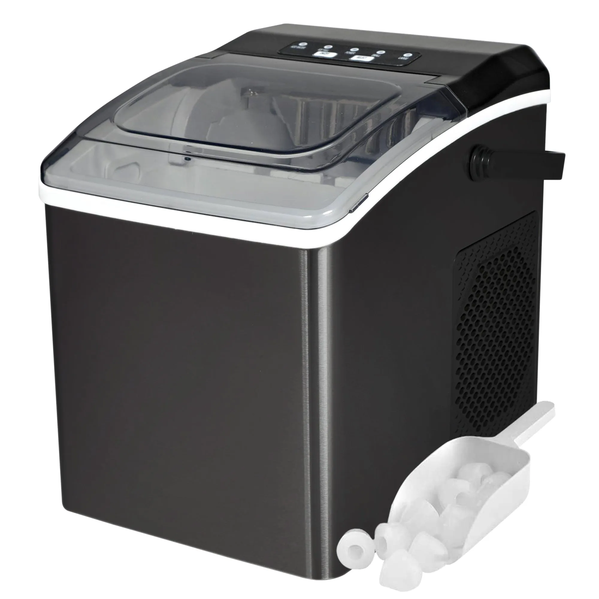 Koolatron Countertop Ice Machine | Portable Ice Maker | 26Lbs/24Hrs | 9 Ice Cubes Ready in 6 Mins | 2 Sizes Of Ice Pellets | Ice Scoop & Basket Included | Self-Cleaning | Black Stainless Steel