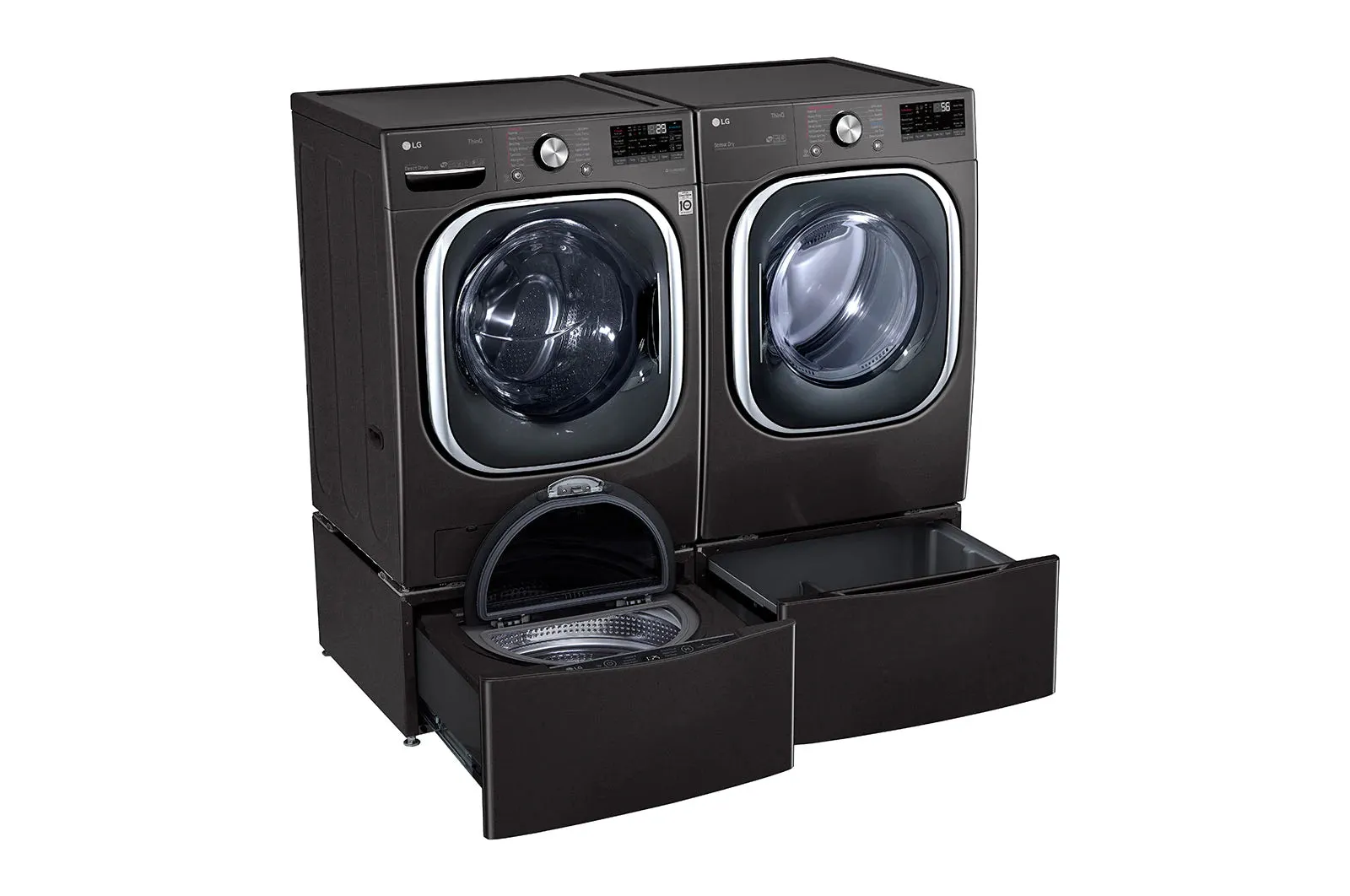 LG - 5.0 Cu. Ft. High-Efficiency Stackable Smart Front Load Washer with Steam and Built-In Intelligence - Black steel