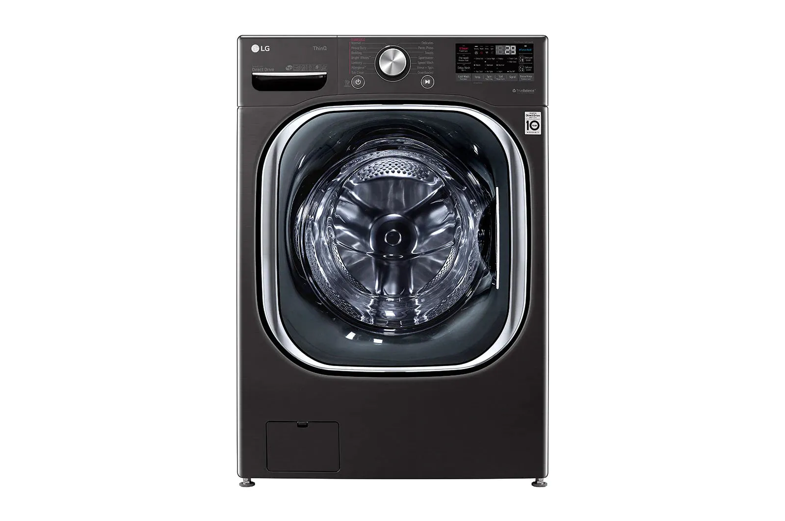 LG - 5.0 Cu. Ft. High-Efficiency Stackable Smart Front Load Washer with Steam and Built-In Intelligence - Black steel