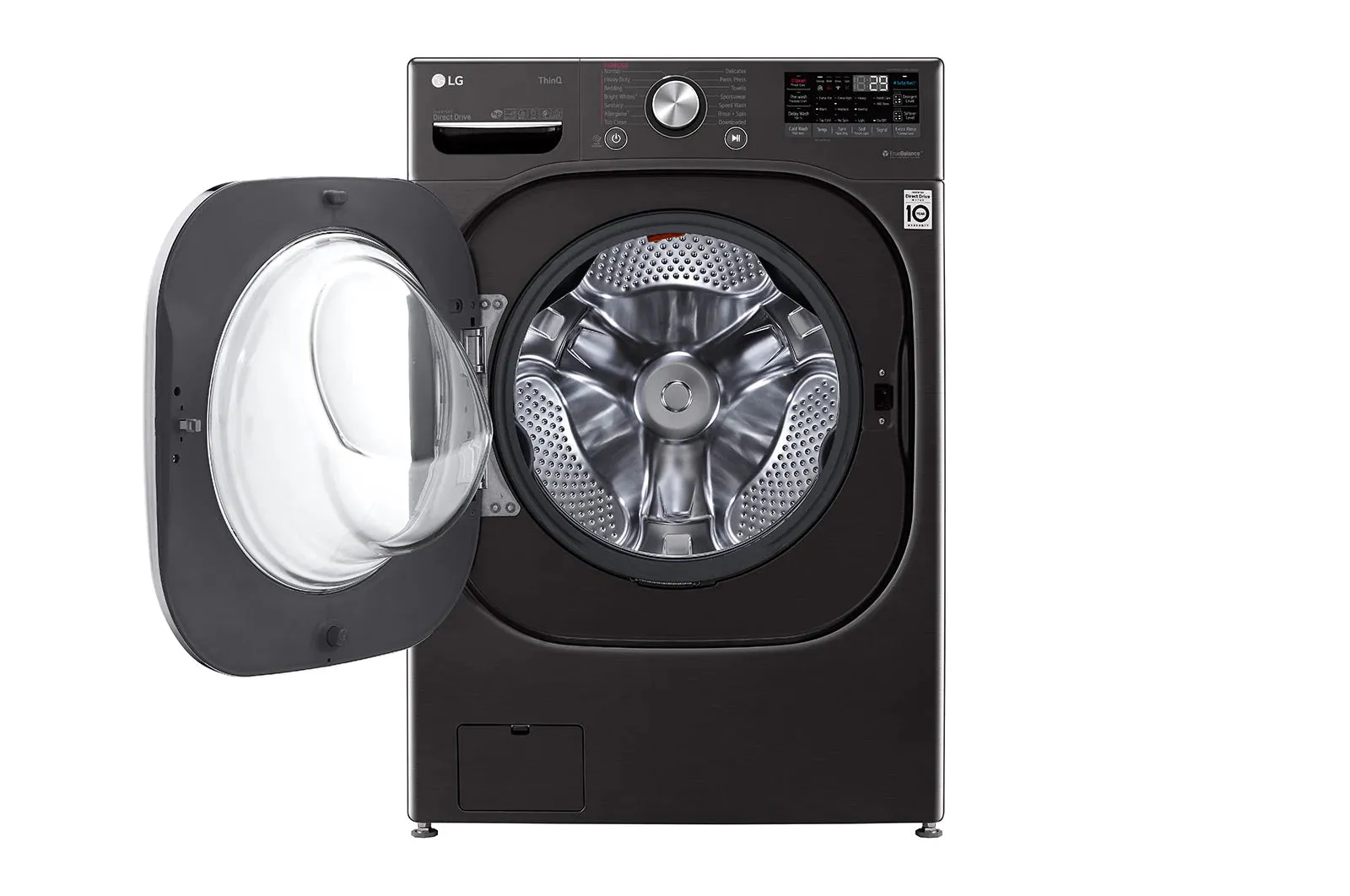 LG - 5.0 Cu. Ft. High-Efficiency Stackable Smart Front Load Washer with Steam and Built-In Intelligence - Black steel