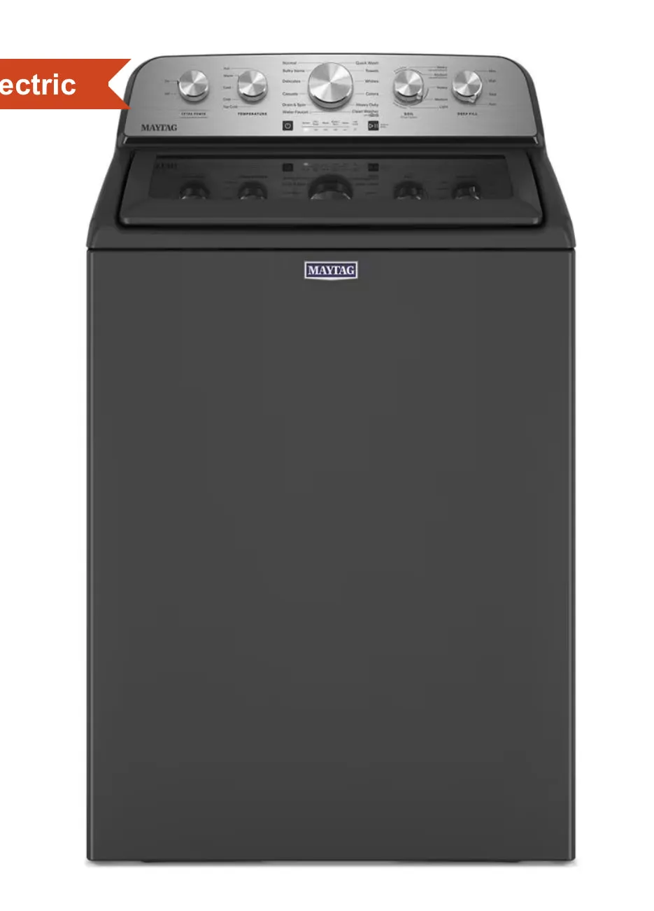 MAYTAG 4.8 Cu. Ft. Top Load Washer in and 7.0 Cu. Ft. Front Load Electric Dryer with with Steam-Enhanced Cycles in Volcano Black Model: MVW5430PBK/MED5430PBK