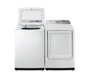 Samsung 5.0 Cu. Ft. High-Efficiency Top Load Washer with Active WaterJet & 7.4 Cu. Ft. Smart Electric Dryer with Steam Sanitize  - White WA50R5200AW/DVE52A5200W Set