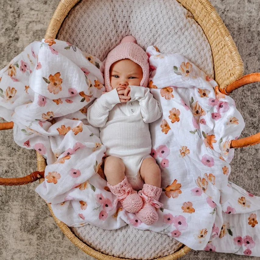 Snuggle Hunny Merino Wool Bonnet & Booties Set - Pink