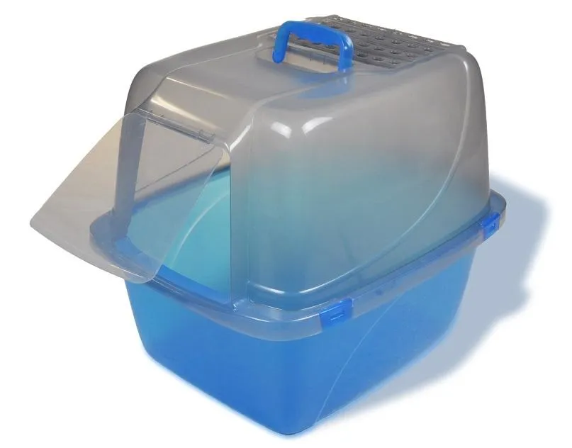 Van Ness Translucent Enclosed Cat Litter Pan (Large: Blue, 19.5" x 15.25" x 17")